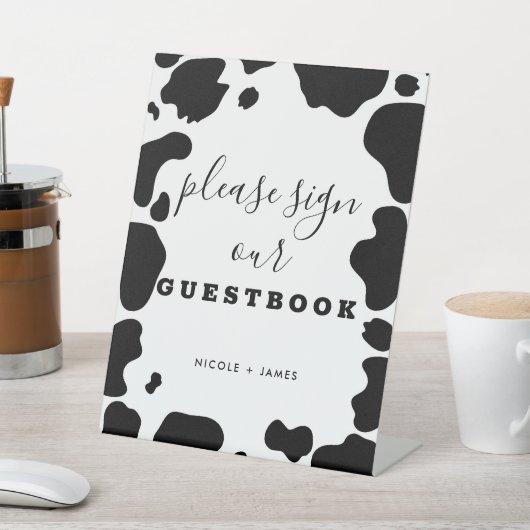Signe De Table Moo Cow Spots noir blanc Mariage Guestbook Signal (In SItu)