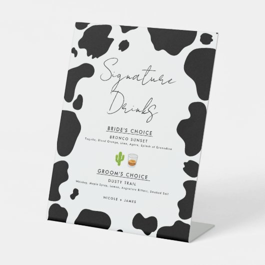 Signe De Table Moo Cow Spots Noir Blanc Mariage Signature Boisson (Recto)