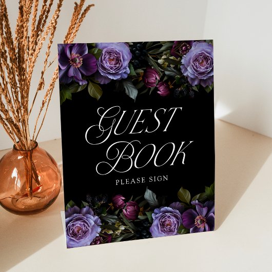 Signe De Table Moody Gothic Purple Floral Mariage Livre d'invité
