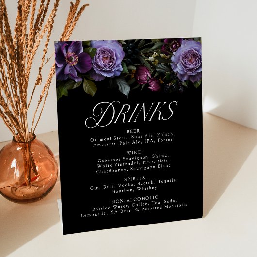 Signe De Table Moody Gothic Purple Floral Mariage Menu Boisson