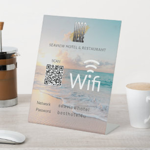 Signe De Table Mot de passe réseau du logo du code QR de Beach Wi