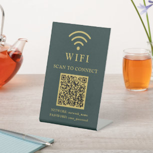 Signe De Table Mot de passe Wifi & Logo et code QR de l'entrepris