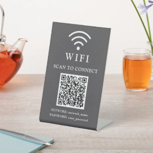 Signe De Table Mot de passe Wifi & Logo et code QR de l'entrepris