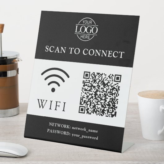 Signe De Table Mot de passe Wifi moderne & Réseau | Code QR Logo (In SItu)