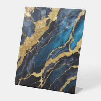 Signe De Table Motif en marbre bleu avec or