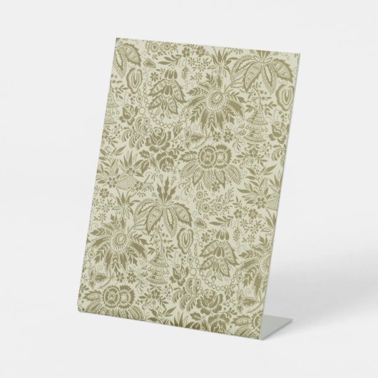 Signe De Table Motif Floral Vert Sage Antique Damas (Recto)