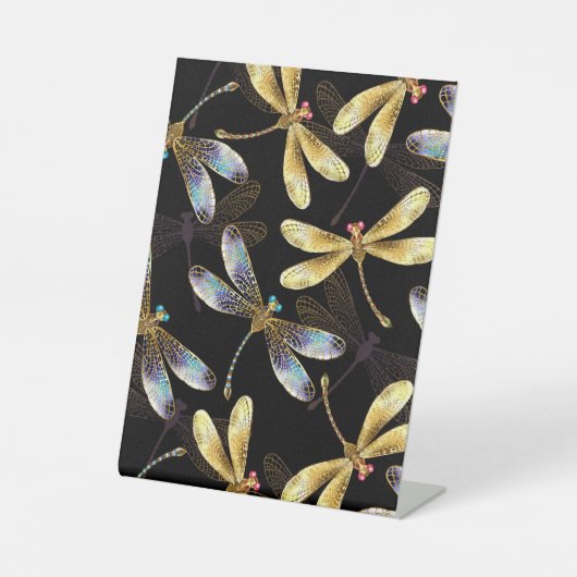 Signe De Table Motif sans couture avec libellules d'or (Recto)