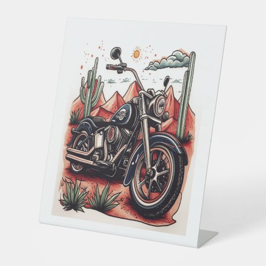Signe De Table Moto dans le désert Cactus Western Set (Recto)