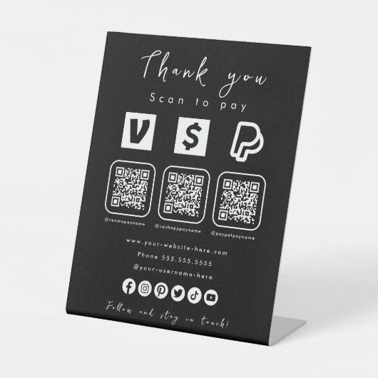 Signe De Table Multi QR Code Paypal Venmo Cash App Black (Recto)