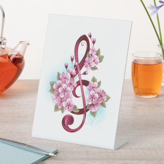 Signe De Table Musical treble clef notes with sakura flowers (In SItu)