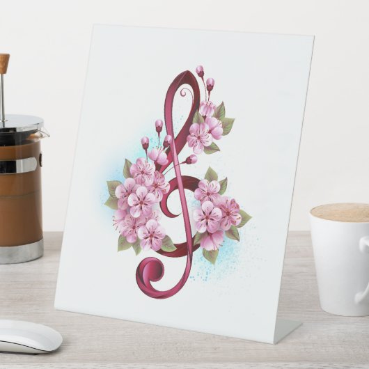 Signe De Table Musical treble clef notes with sakura flowers (In SItu)