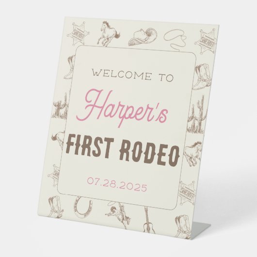 Signe De Table My First Rodeo Personalized Birthday Pink Girl (Recto)