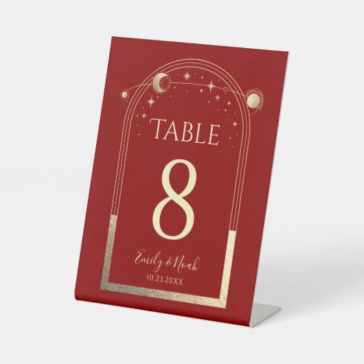Signe De Table Mystical Red Gold Sun Moon Stars Celestin Mariage (Recto)