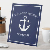 Signe De Table Nautical Navy Blue Welcome Aboard Nom du bateau An (In SItu)
