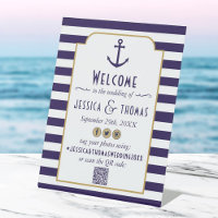 Nautical Navy & Mariage à l'ancre à rayures blanch