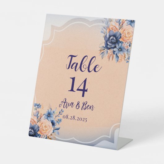 Signe De Table Navire Blue Peach Peint Floral Numéros de tableau (Recto)