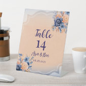 Signe De Table Navire Blue Peach Peint Floral Numéros de tableau (In SItu)