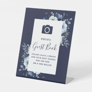 Signe De Table Navy Blue Elegant Floral Photo Mariage du livre d'
