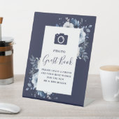 Signe De Table Navy Blue Elegant Floral Photo Mariage du livre d' (In SItu)
