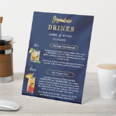 Signe De Table Navy Blue & Gold Simple Wedding Signature Drinks  (In SItu)