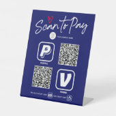 Signe De Table Navy Blue Modern Trendy script QR code scan à paye (Recto)