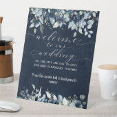 Signe De Table Navy Blue Peony et Silver Fancy Font Calligraphie (In SItu)
