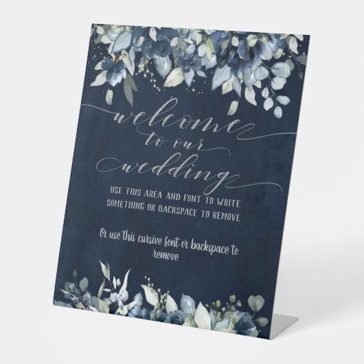 Signe De Table Navy Blue Peony et Silver Fancy Font Calligraphie (Recto)