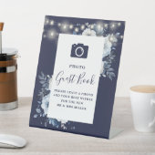 Signe De Table Navy Blue Rustic Floral Photo Mariage du livre d'o (In SItu)