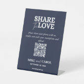 Signe De Table Navy Blue Share The Love Photo Qr Code Mariage (Recto)