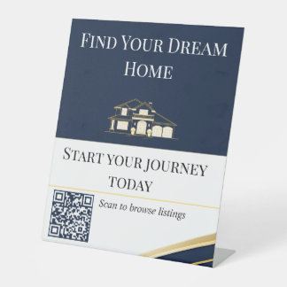 Signe De Table Navy Gold Dream Home Realtor QR Sign