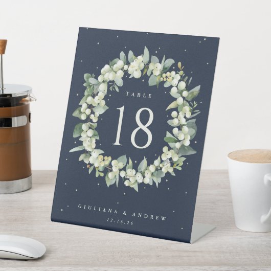 Signe De Table Navy Snowberry+Eucalyptus Mariage Numéro de table (In SItu)