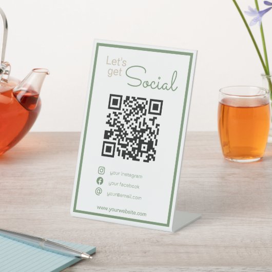 Signe De Table Neatral sage vert code QR me scanner médias sociau (In SItu)