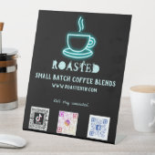 Signe De Table Neon Coffee Cup Social Media Scan Codes (In SItu)