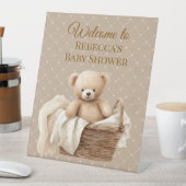 Signe De Table Neutral Brown Teddy Bear Baby Shower  (In SItu)