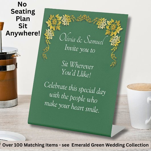 Signe De Table No Seating Chart - Wedding Emerald Green & Gold