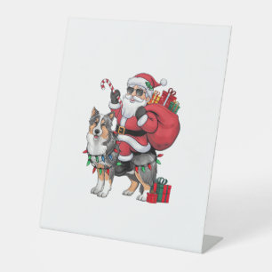 Signe De Table Noël Éclairage Père Noël Riding Sheltie Chien Noël