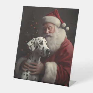 Signe De Table Noël festif Dalmatien avec le Père Noël