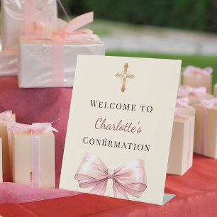 Signe De Table Nœud rose fuchsia ivre de confirmation de bienvenu