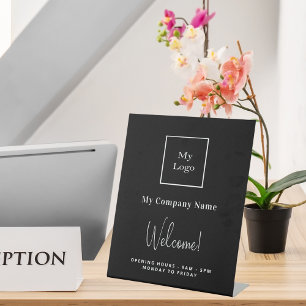 Signe De Table Noir blanc logo entreprise nom heures d'ouverture