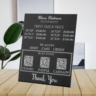 Signe De Table Noir & Blanc moderne QR Code Imprimer Taille & Pri