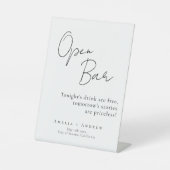 Signe De Table Noir Blanc Script élégant Mariage Open Bar (Recto)