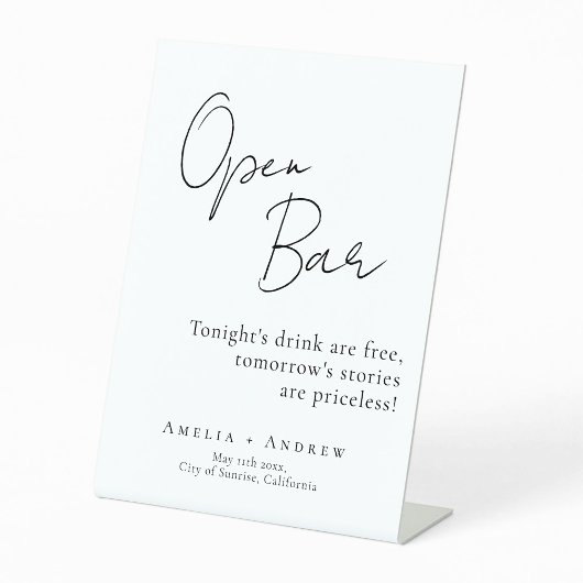 Signe De Table Noir Blanc Script élégant Mariage Open Bar