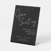 Signe De Table Noir Blanc Script élégant Mariage Open Seating (Recto)