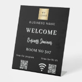 Signe De Table Noir code QR logo d'entreprise salle de séminaire  (Recto)