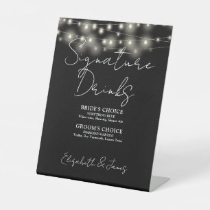 Signe De Table Noir Et Blanc Chaîne Lumières Signature Boissons