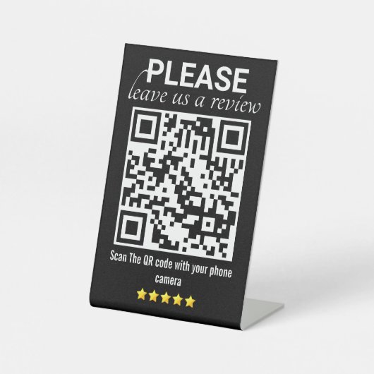 Signe De Table Noir et moderne "Laisser un commentaire" QR Code (Recto)