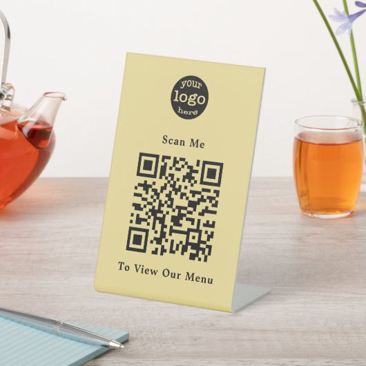 Signe De Table Noir moderne QR Code Restaurant Menu Logo (In SItu)