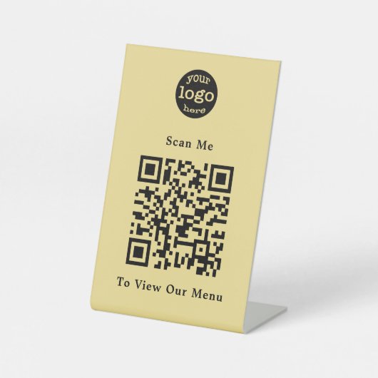 Signe De Table Noir moderne QR Code Restaurant Menu Logo (Recto)