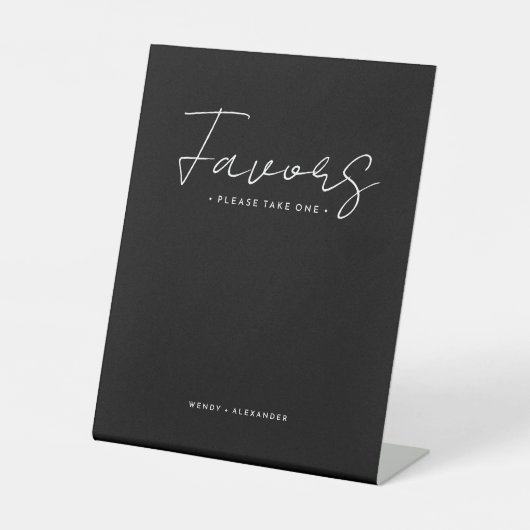 Signe De Table Noir moderne Script mariage Faveurs (Recto)
