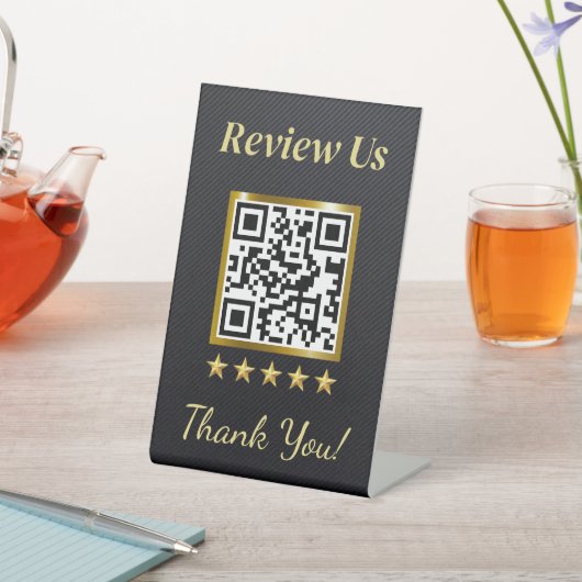 Signe De Table Noir & Or Business Review Stand With QR Code (In SItu)